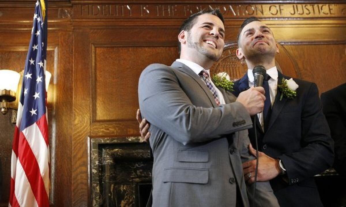 Jeff Zarrillo, left, and Paul Katami were married in L.A. soon after same-sex marriages were allowed this summer.