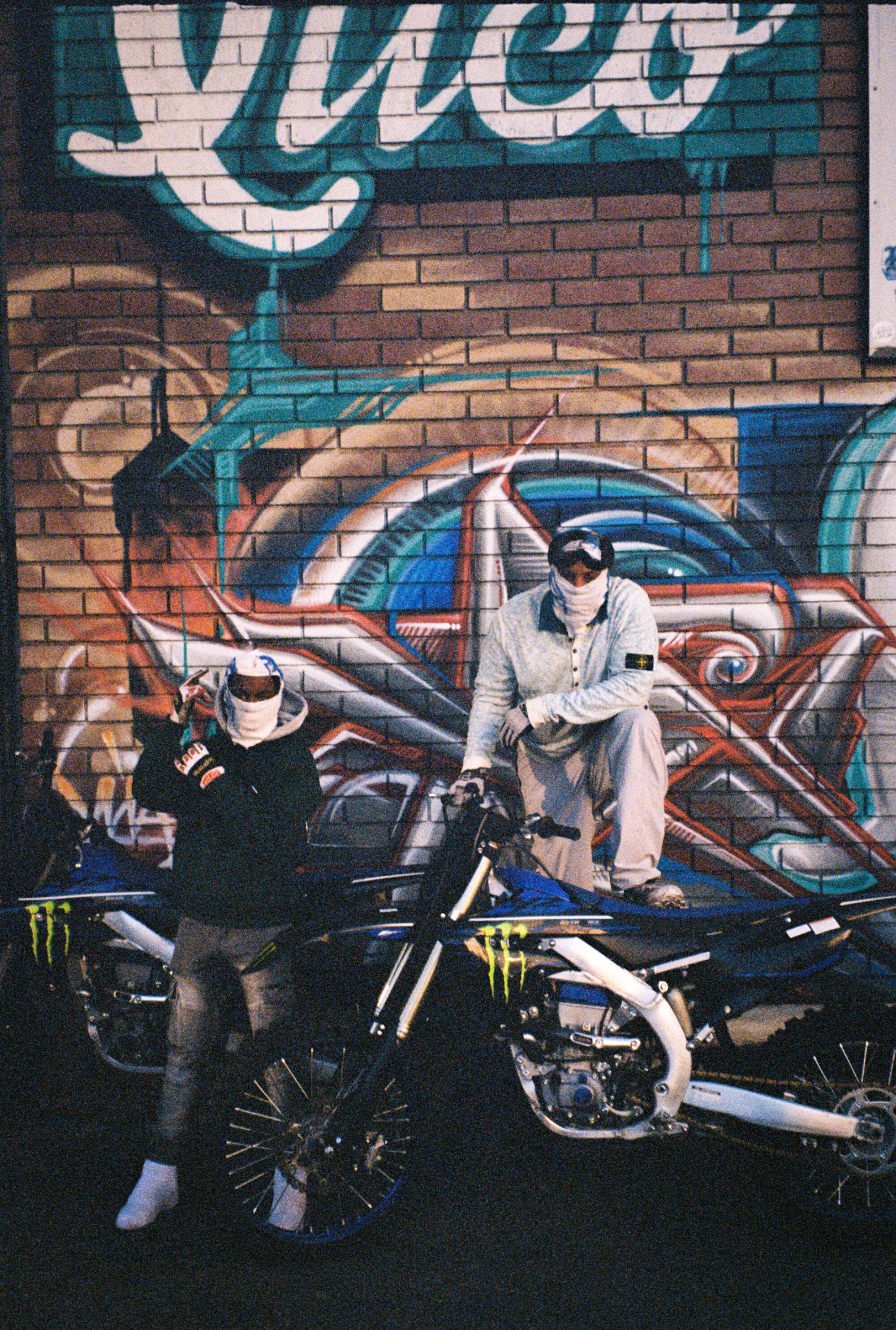 Dirt bikers preparing for a ride out.