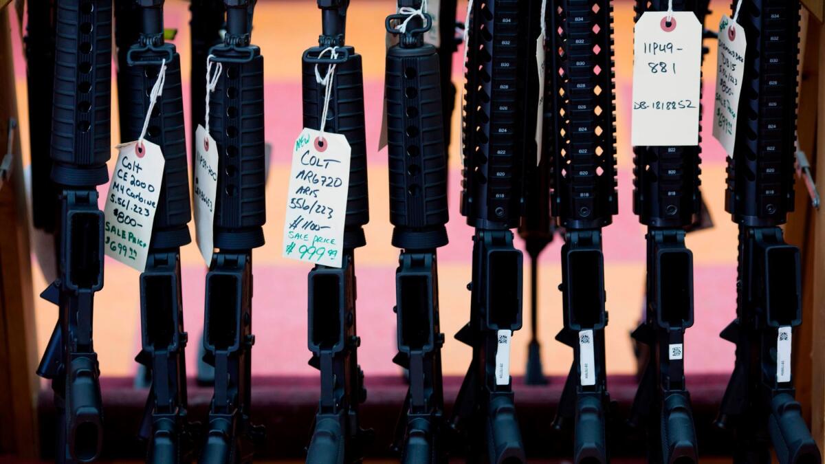 Rifles for sale at a gun shop in Merrimack, N.H. on Nov. 5, 2016.