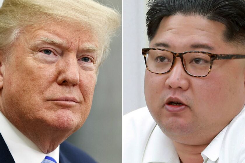 FILE- This combination of file photos show U.S. President Donald Trump, left, in the Oval Office of the White House in Washington on May 16, 2018, and North Korean leader Kim Jong Un during a meeting of the 7th central military commission at an undisclosed place in North Korea, in the photo provided on May 18, 2018. There will be a lot of spin going on when Trump emerges from his summit in Singapore with Kim Jong Un on Tuesday, June 12, 2018. (AP Photo/Evan Vucci, Korean Central News Agency/Korea News Service via AP, File)
