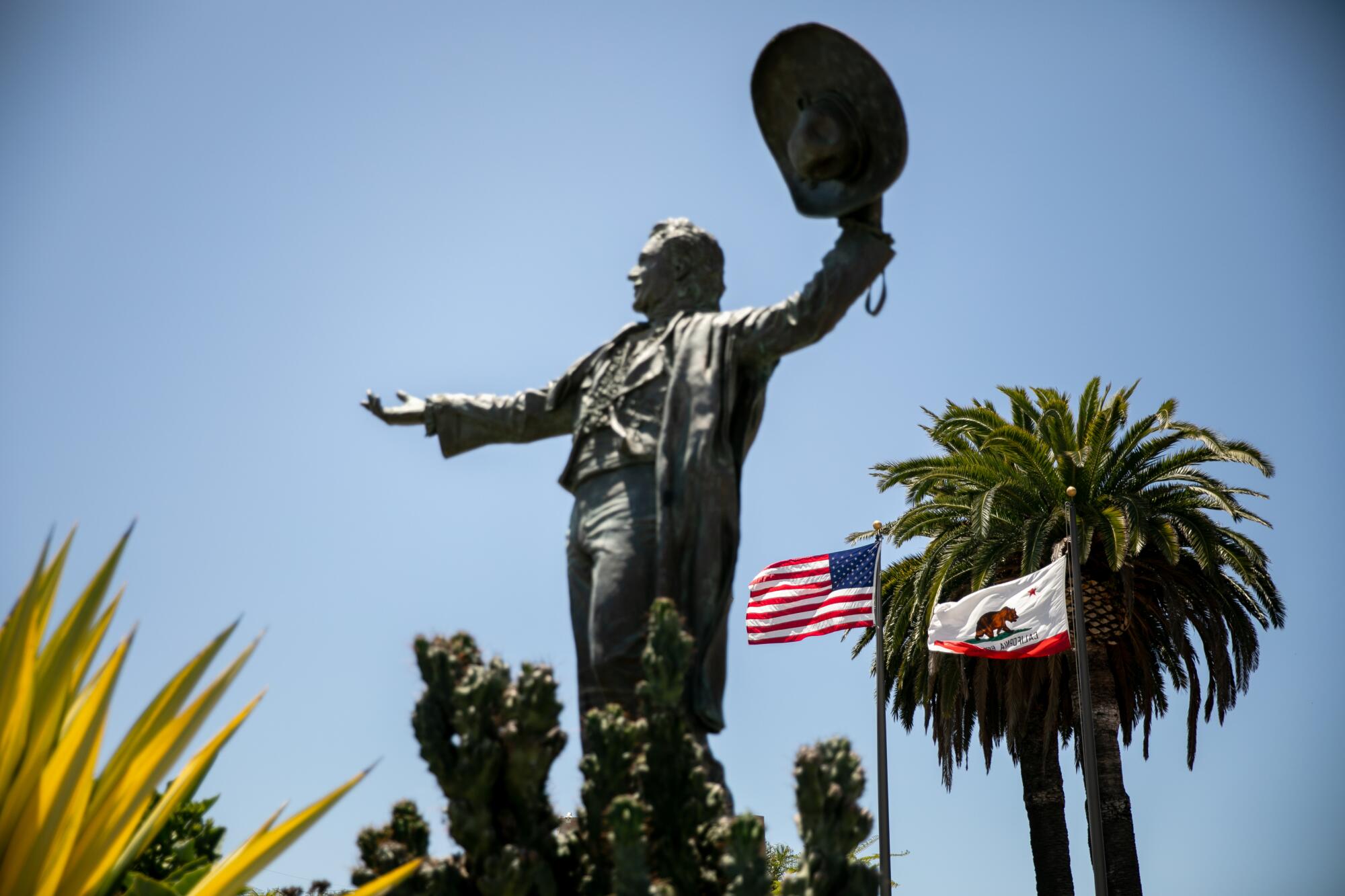 A statue of Don Diego, the late fair ambassador, stands at the gate to the Del Mar Fairgrounds