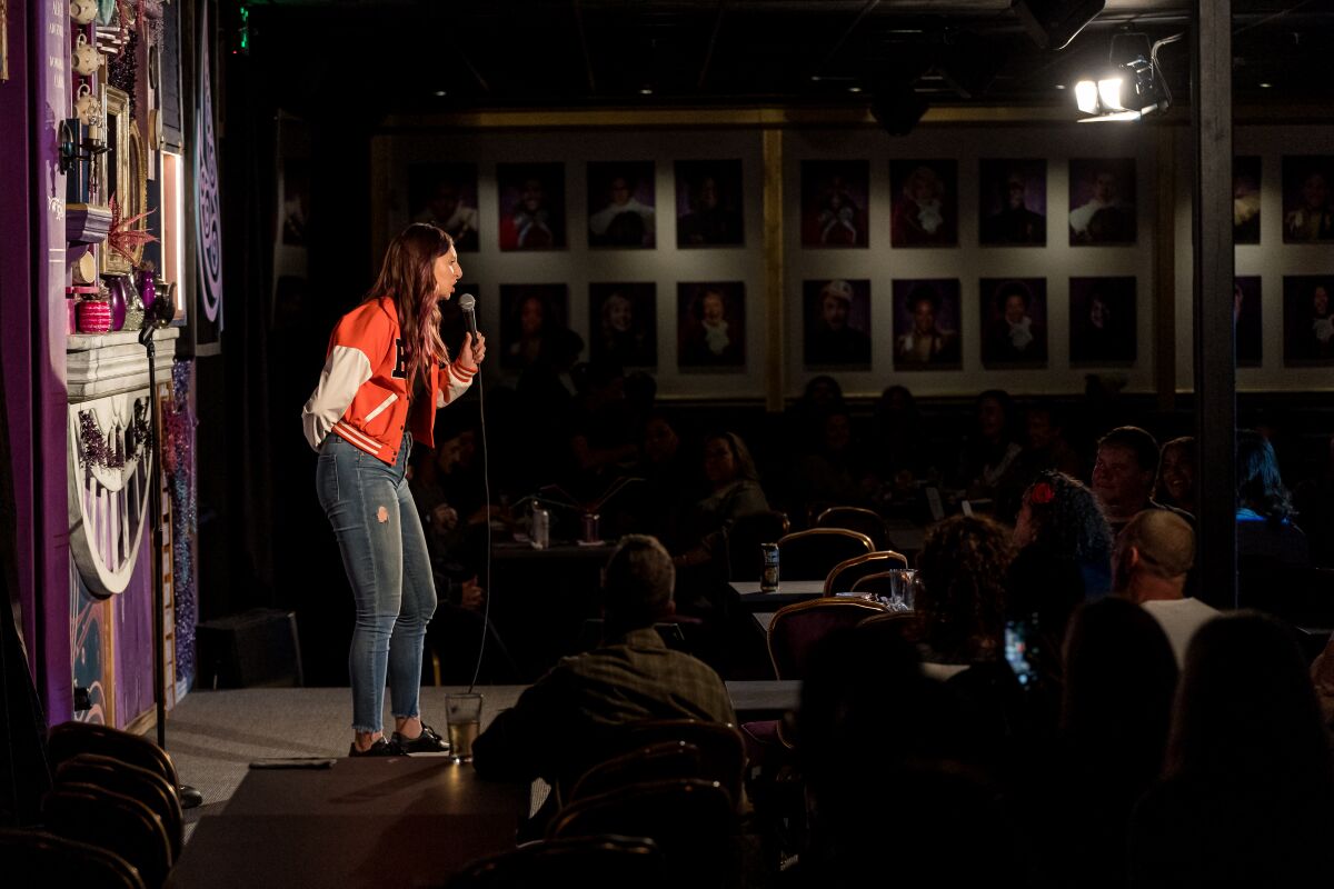 Comedian Katie K performs on the Main Showroom stage during Mic Drop Comedy's opening weekend.