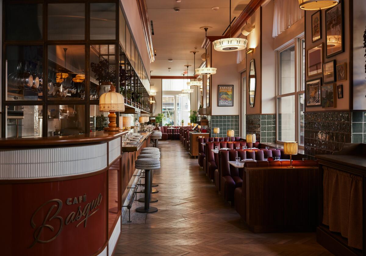 A long interior of the dining room of Cafe Basque