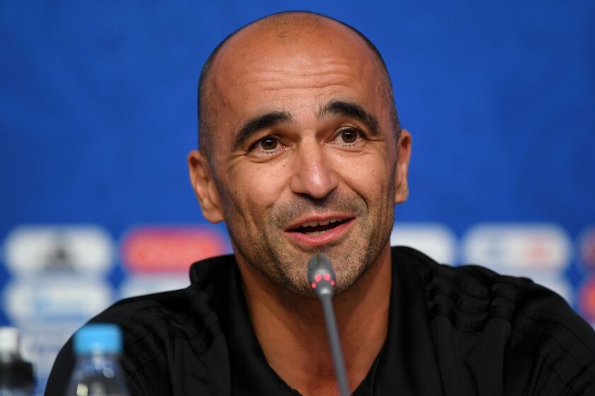 SAINT PETERSBURG, RUSSIA - JULY 09: Roberto Martinez, Head coach of Belgium speaks to the media at Saint Petersburg Stadium on July 9, 2018 in Saint Petersburg, Russia. (Photo by Shaun Botterill/Getty Images) ** OUTS - ELSENT, FPG, CM - OUTS * NM, PH, VA if sourced by CT, LA or MoD **