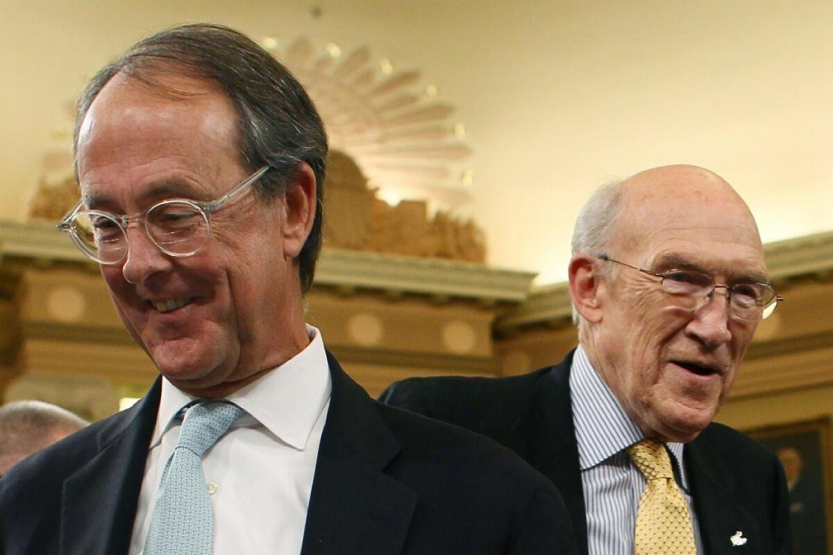 Erskine Bowles (l) and former Sen. Alan Simpson, R-Wyo., founders of Fix the Debt, in a fiscally responsible mood.