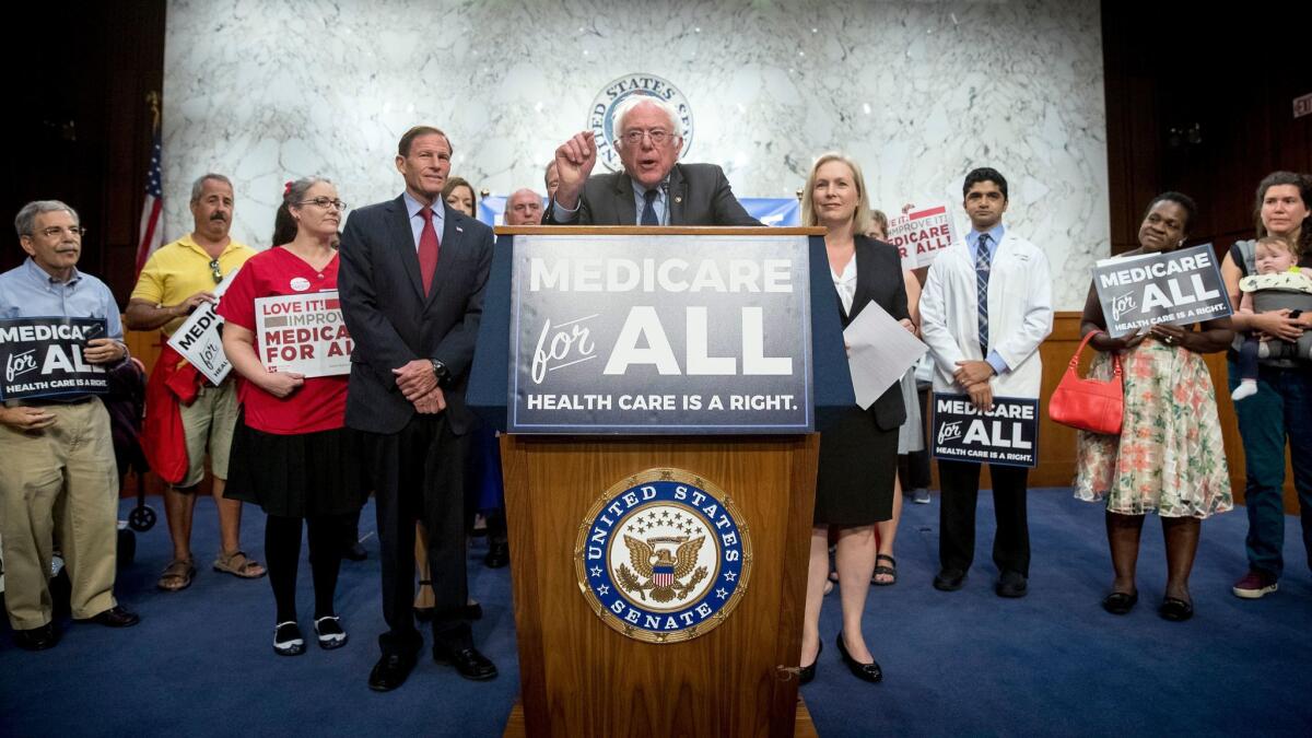 Sen. Bernie Sanders speaks at a news conference on Capitol Hill in support of "Medicare for All" legislation on Sept. 13, 2017.