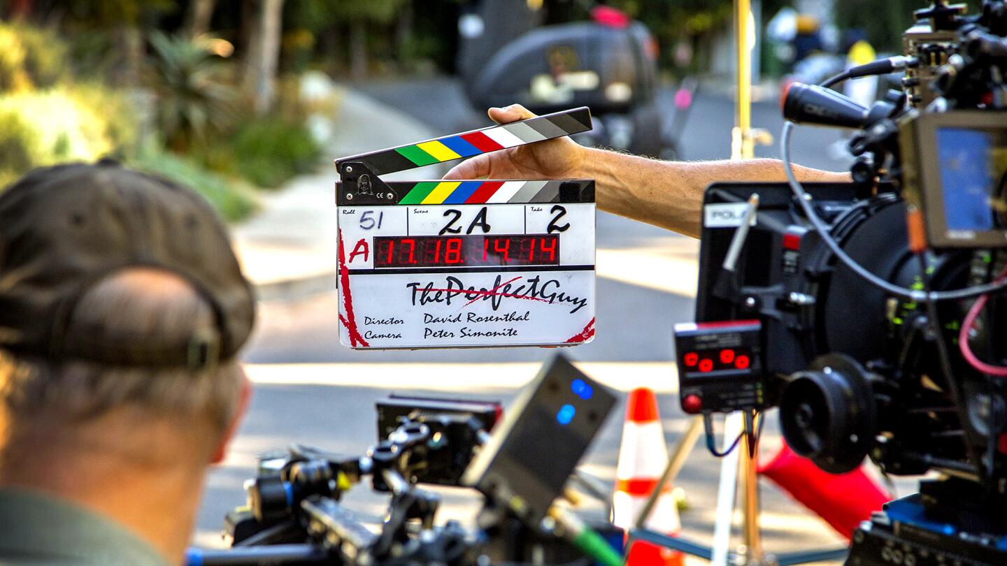 Shooting begins on a scene in the movie "The Perfect Guy" on Nichols Canyon Road in the Hollywood Hills on Wednesday.