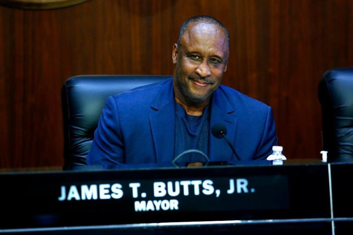 Inglewood Mayor James Butts, pictured at a meeting Tuesday, has lent nearly $160,000 to help elect a former planning commissioner to the City Council.