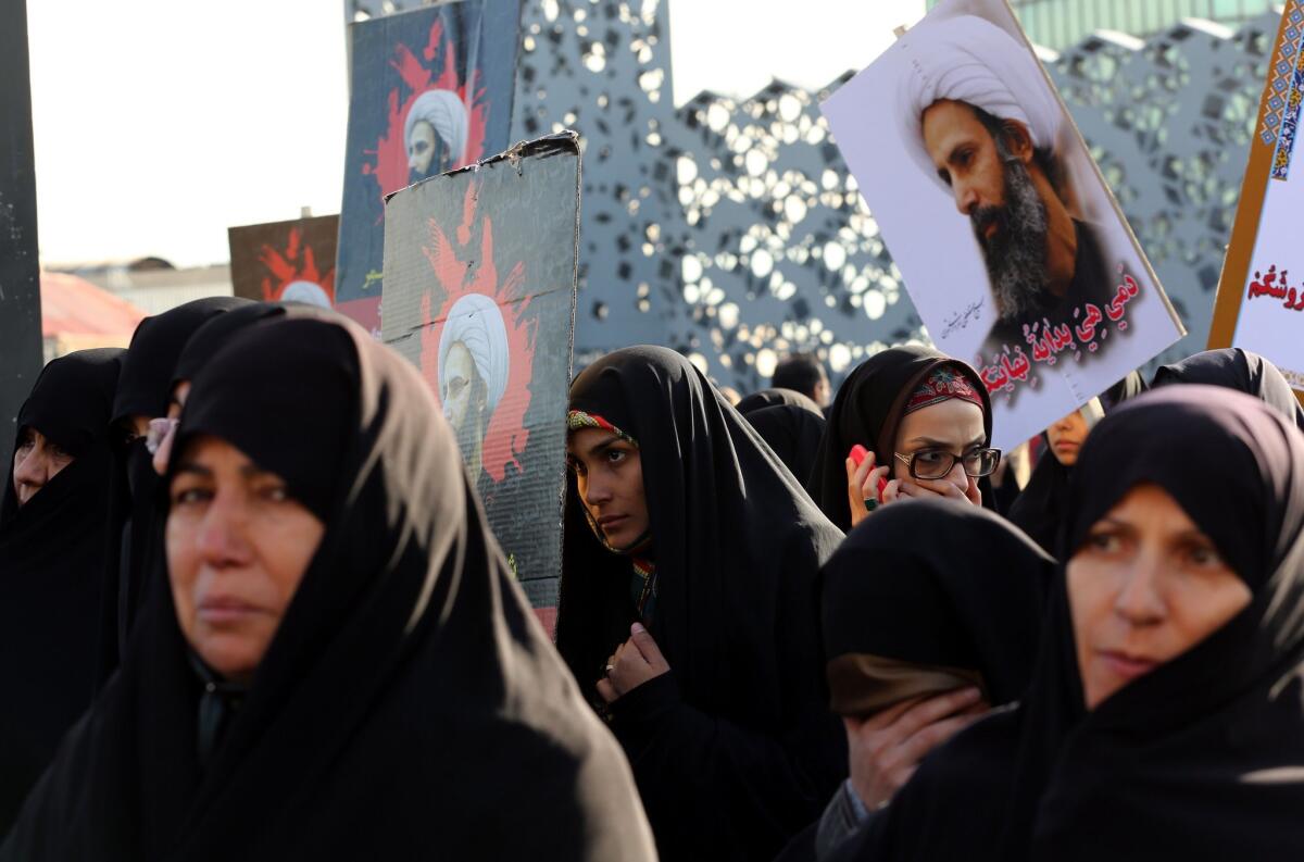 Iranian women gather Jan. 4 during a demonstration against the execution of prominent Shiite Muslim cleric Nimr al-Nimr by Saudi authorities.