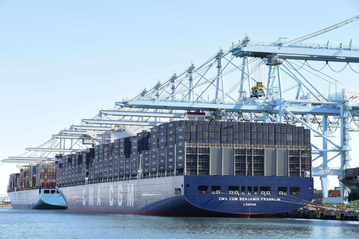 The CMA CGM Benjamin Franklin, the largest container ship to ever call at a North American port.