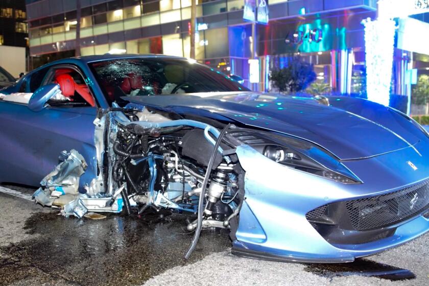 Ferrari believed to be registered to actor Michael B. Jordan involved in collision in Hollywood on Saturday, December 2, 2023.