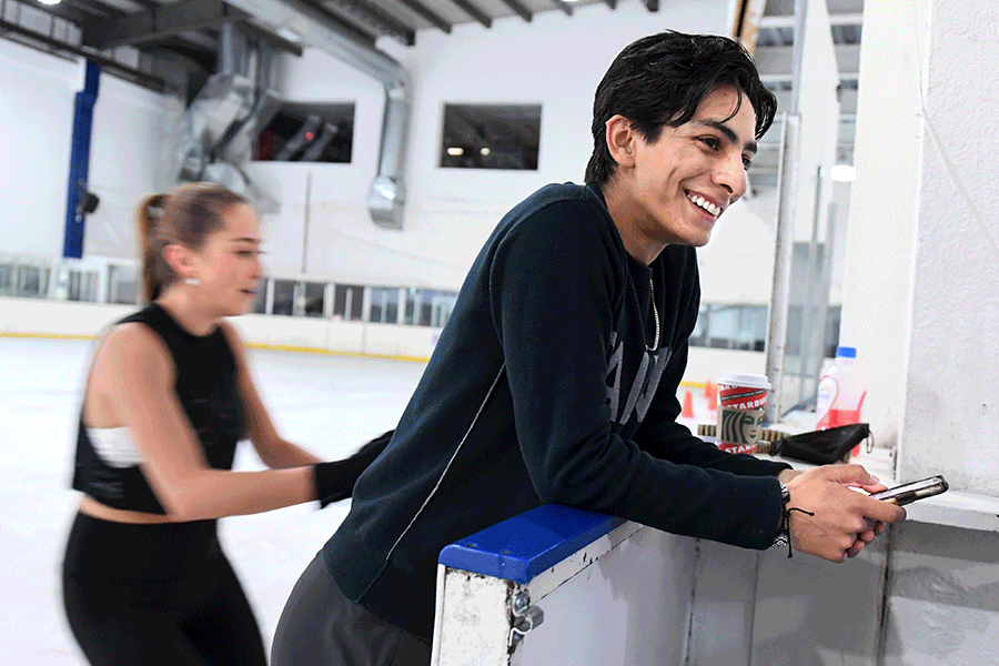 Mexican figure skater Donovan Carrillo practices at an ice rink at a shopping mall in León, Mexico.