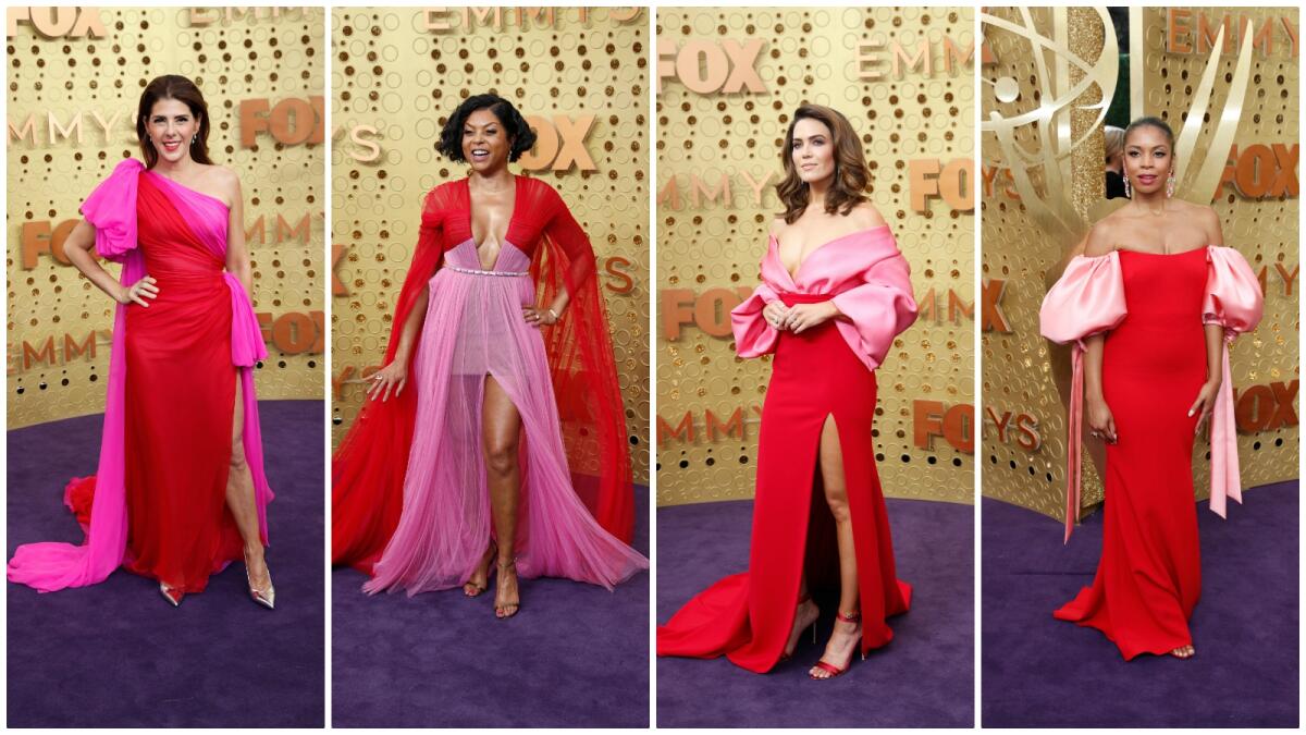 La combinación de rosa y rojo en la alfombra morada de los Premios Emmy 2019.