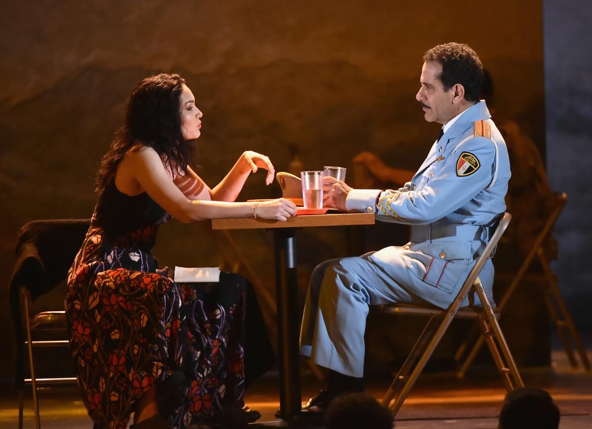Katrina Lenk and Tony Shalhoub, stars of "The Band's Visit" on Broadway, perform during the Tony Awards last June. A touring production will come to the Dolby Theatre in Hollywood next year.