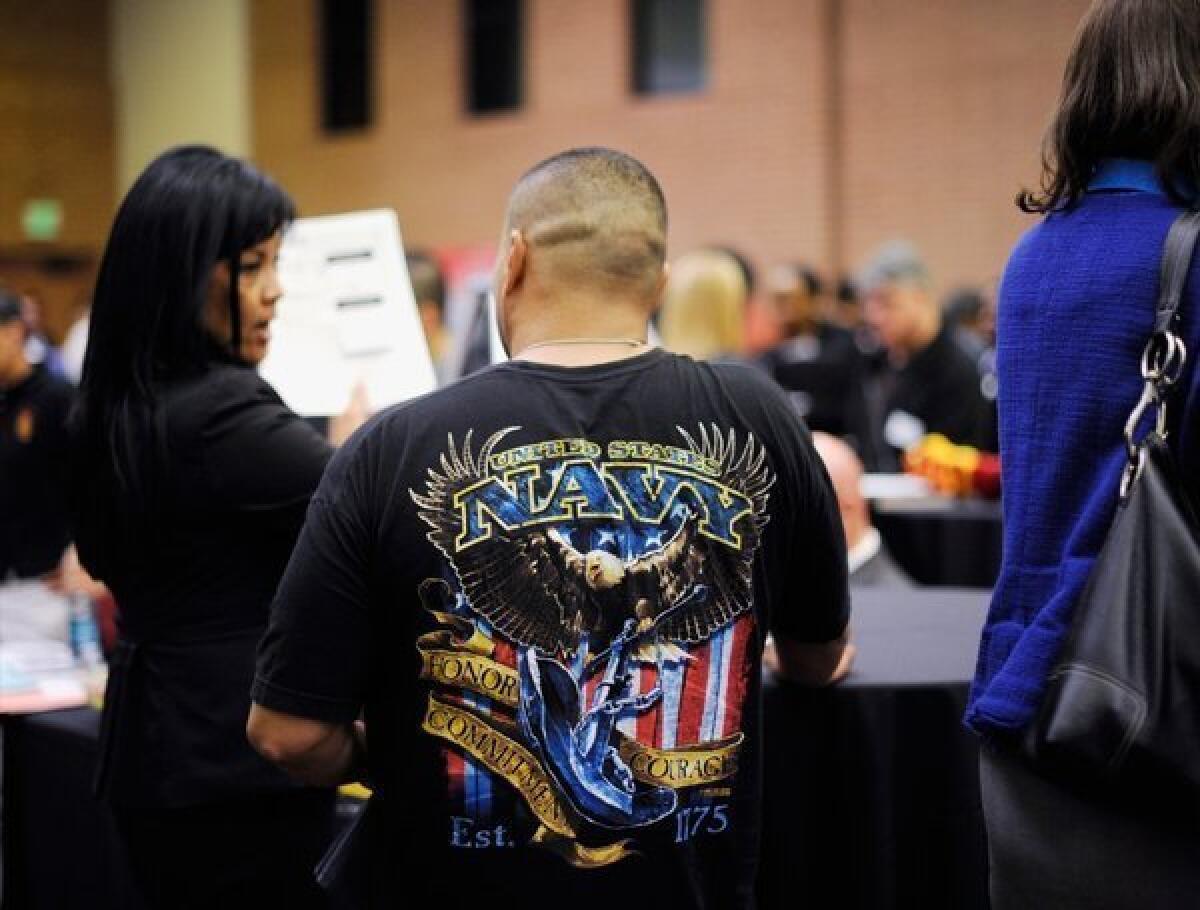 A job fair for veterans at USC in Los Angeles last month.
