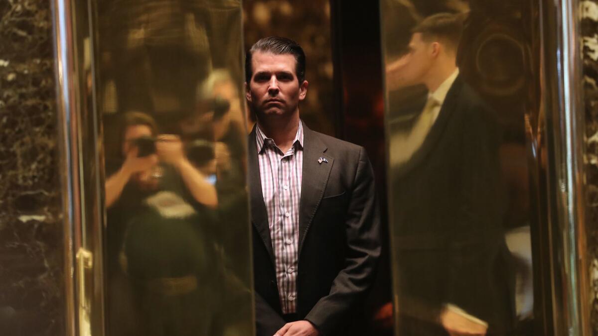 Donald Trump Jr. arrives at Trump Tower in New York City on Jan. 18, 2017.