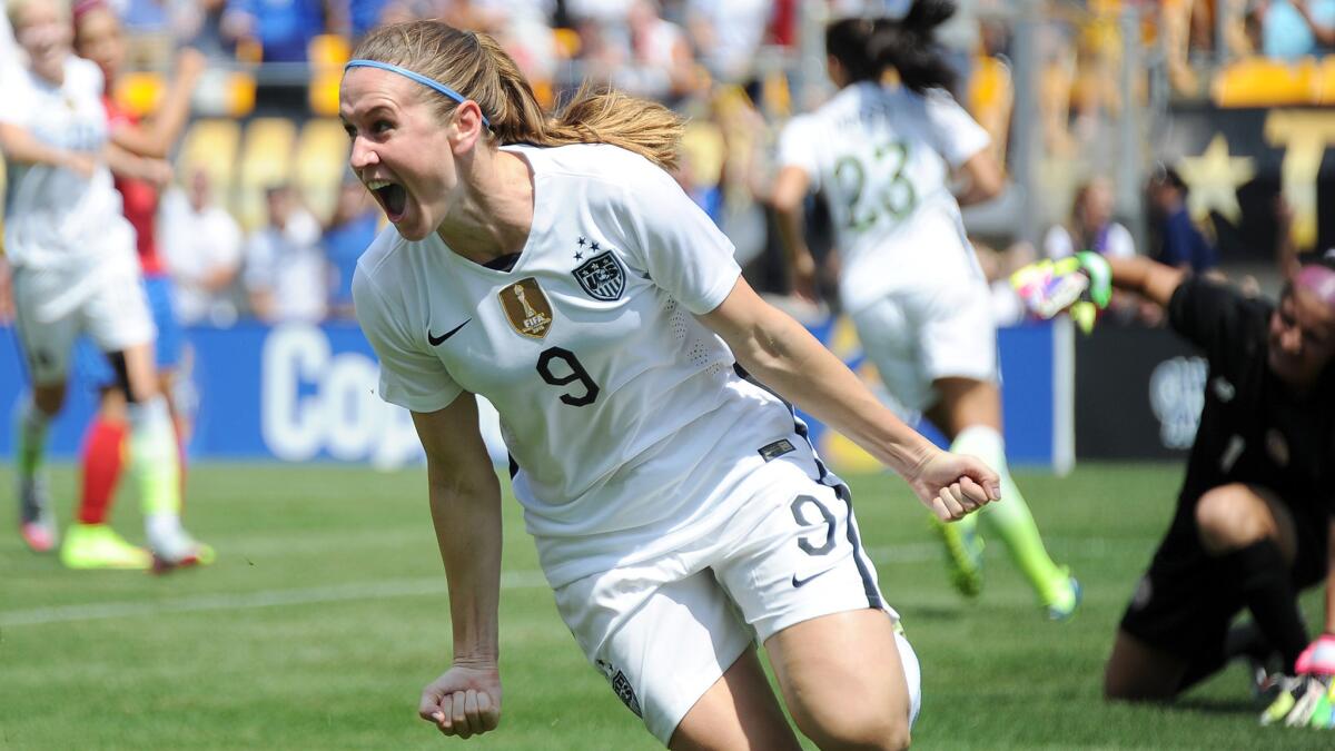 U.S. midfielder Heather O'Reilly celebrates after scoring a goal against Costa Rica during the first half of a women's exhibition game in Pittsburgh on Aug. 16.