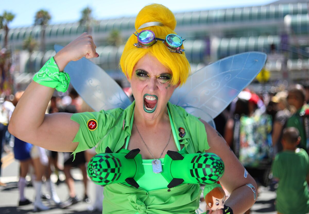 Grae Drake of Los Angeles dressed as Tanker-Bell at Comic-Con International in San Diego on July 19, 2019.