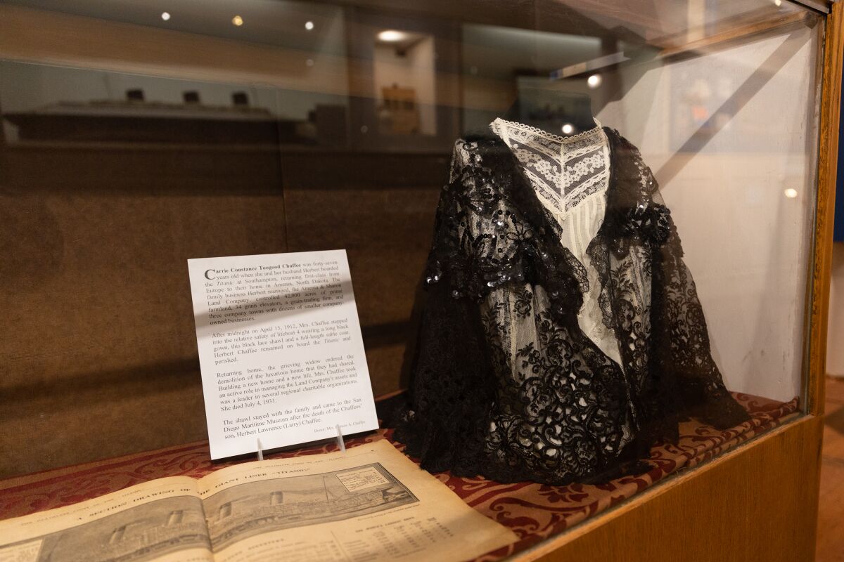 A black lace shawl from Titanic survivor Carrie Constance Toogood Chaffee 