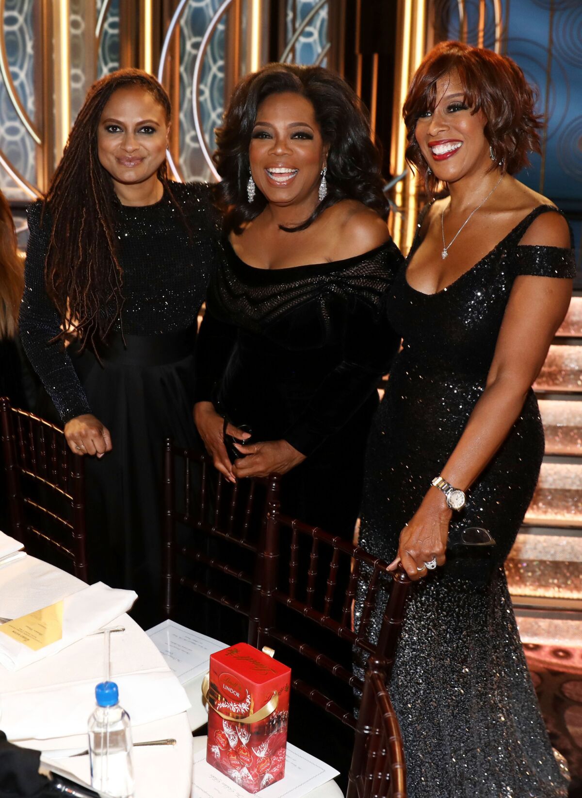 From left, Ava DuVernay, Oprah Winfrey and Gayle King are seen at the Golden Globes on Sunday in Beverly Hills.