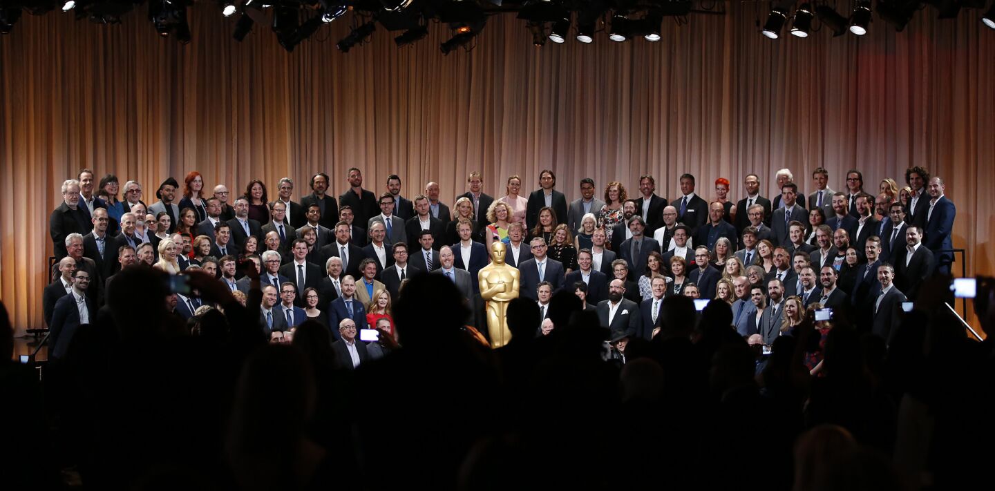 The "class photo" of present Oscar nominees at the Academy Awards luncheon at the Beverly Hilton Hotel.