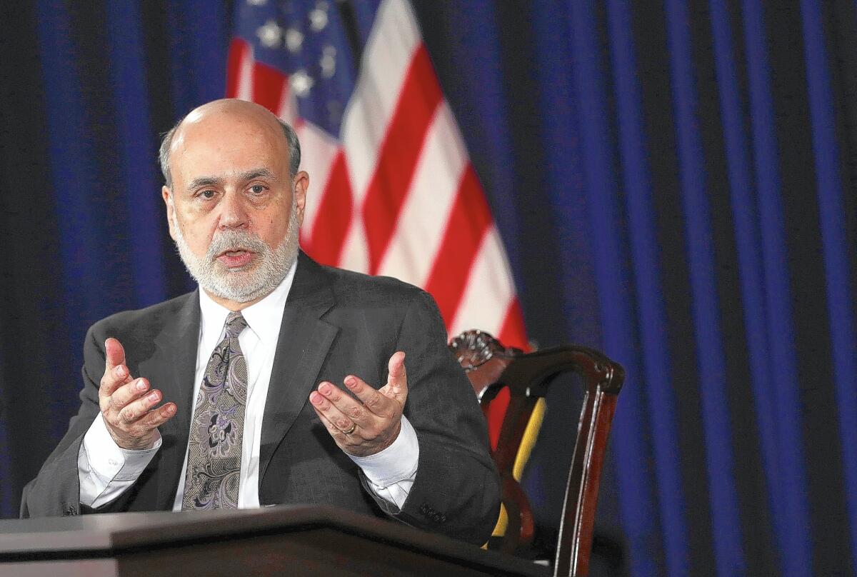 Former Fed Chairman Ben Bernanke says he has been unable to refinance his nearly $1-million Washington townhouse.