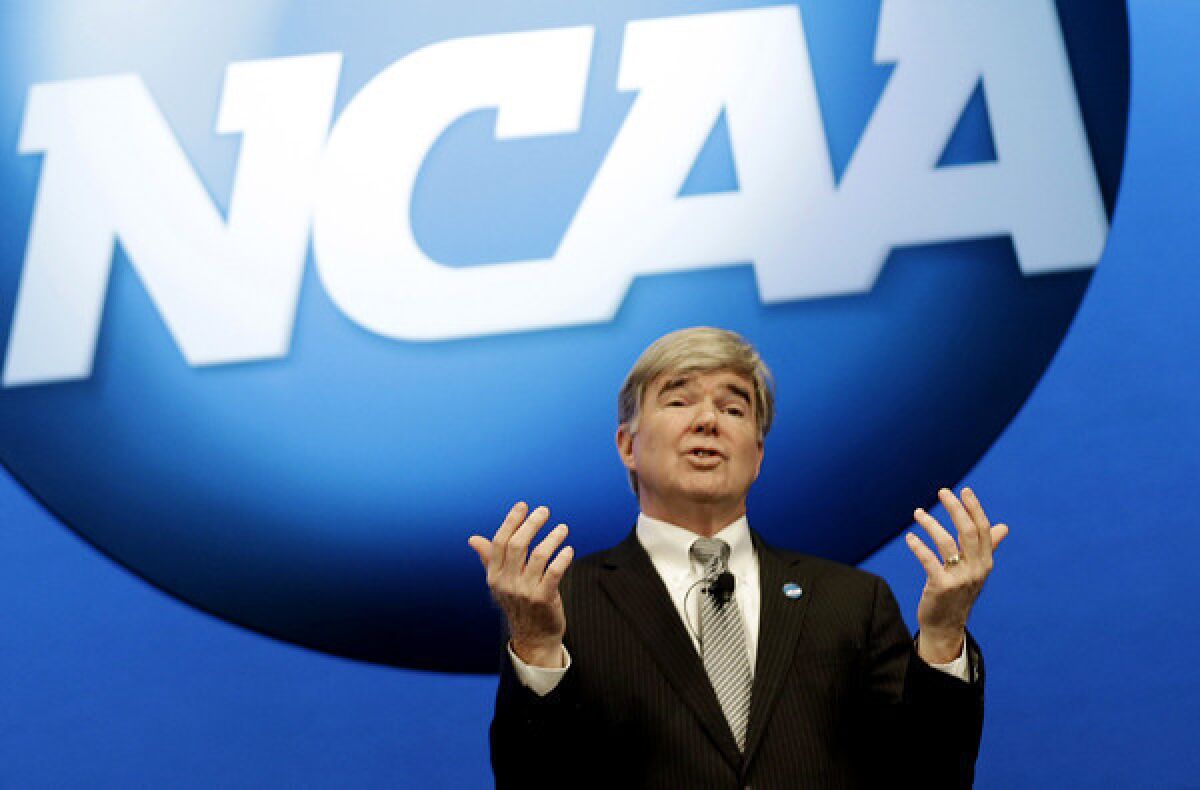 NCAA President Mark Emmert speaks at the organization's annual convention in Grapevine, Texas.