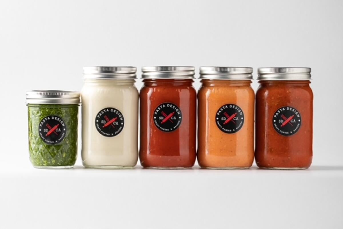 Pasta Design's homemade sauces come in Mason jars.