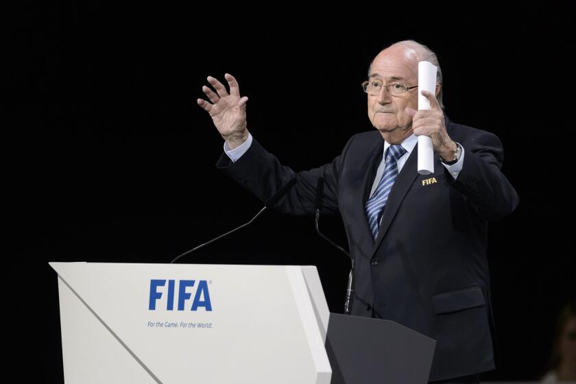 Sepp Blatter at the FIFA gathering in Zurich, Switzerland, last week during which he was elected to a fifth term as president. Blatter announced his resignatin earlier Tuesday, in the midst of a growing racketeering and bribery scandal at top levels of the international soccer body.