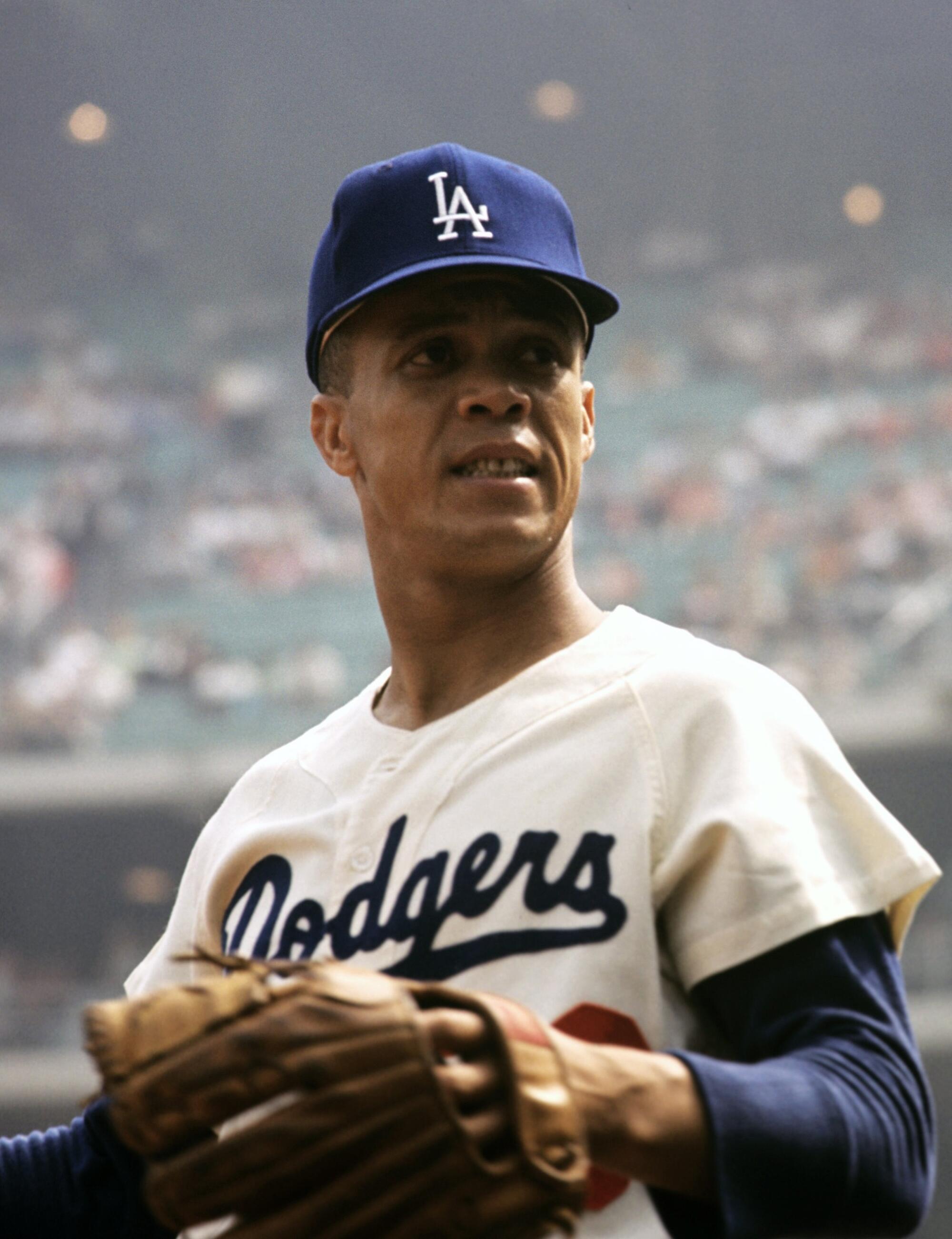 Dodgers infielder Maury Wills sets for play.