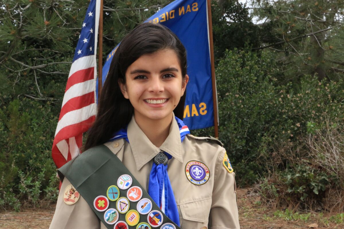 Alyssa Delgado, 18, of Escondido is one of 18 girls in the inaugural class of local female Eagle Scouts.