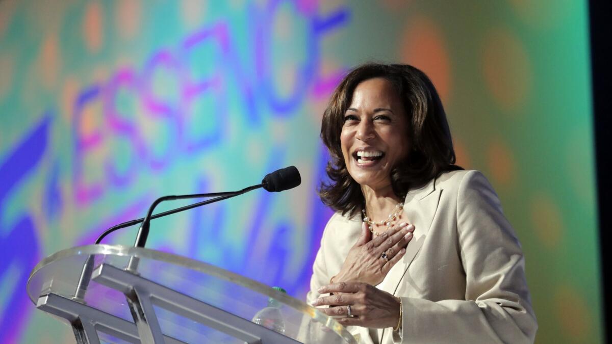 Sen. Kamala Harris (D-Calif.) frames her presidential campaign as part of a legacy of barrier-breaking black women.