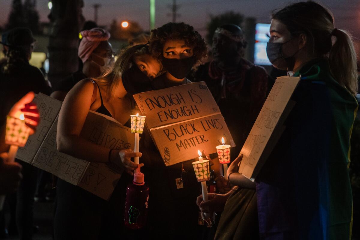 Protesters get ready to march for the fourth anniversary of Alfred Olango's death in El Cajon on September 27, 2020.