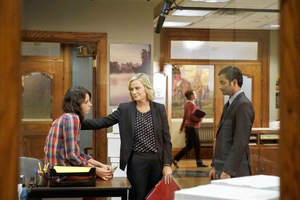 Aubrey Plaza, left, Amy Poehler and Aziz Ansari in "Parks and Recreation."