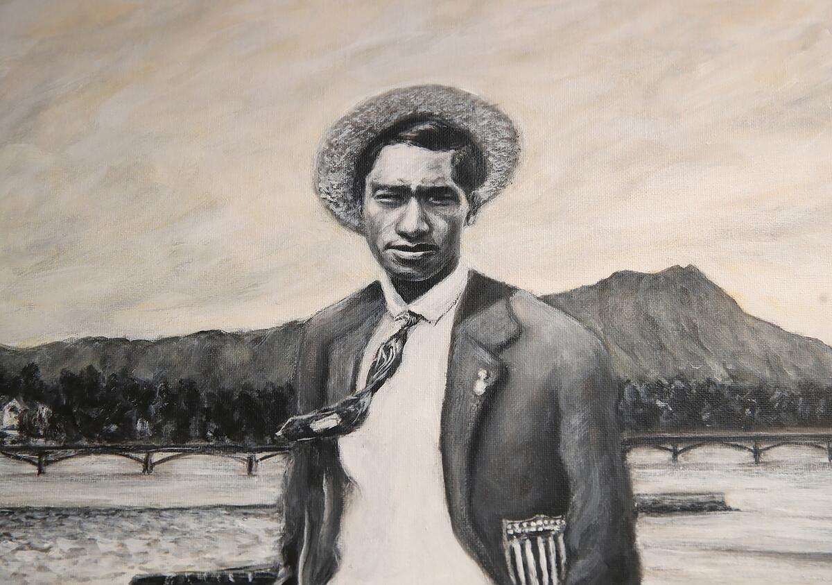 A portrait of Duke Kahanamoku, painted by Rob Havassy.