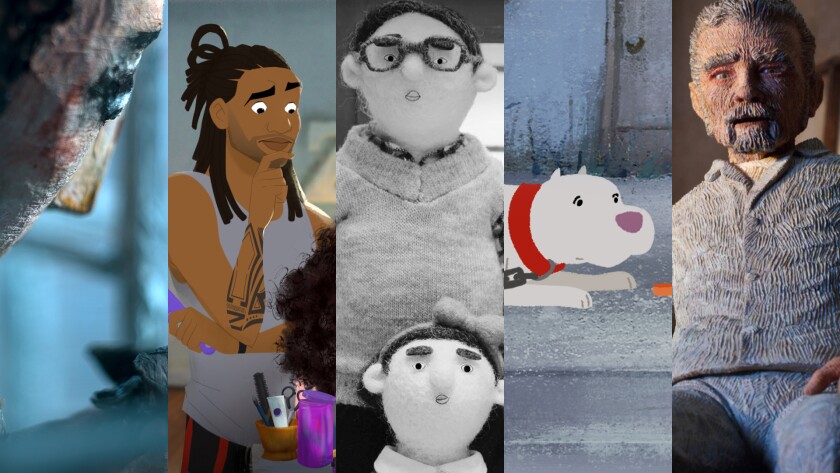 The five Oscar-nominated animated shorts of 2020, from left: "Daughter," "Hair Love," "Sister," "Kitbull" and "Memorable"