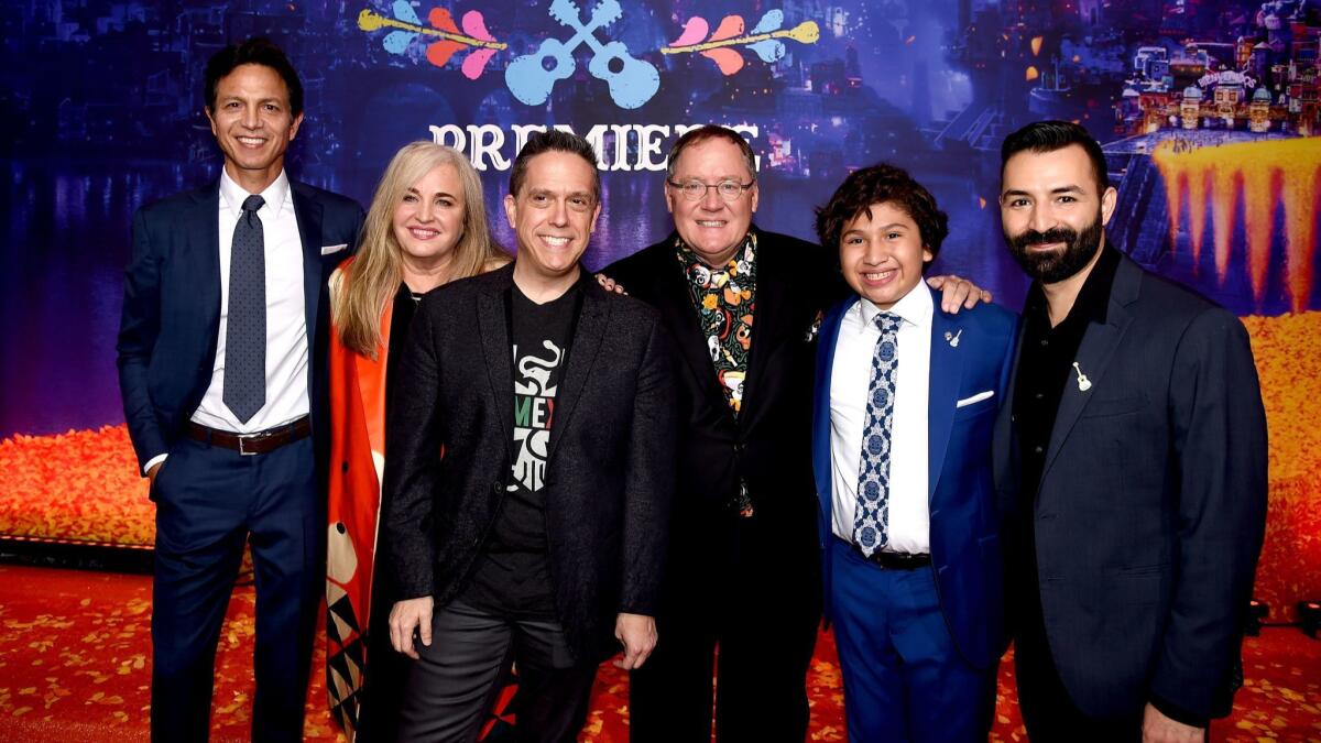 "Coco" producer Darla K. Anderson, second from left, at the film's Hollywood premiere in November. Anderson left Pixar days after "Coco" won the Oscar for best animated film.
