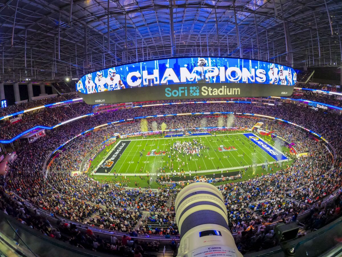 The Rams receive congratulations after winning Super Bowl LVI.