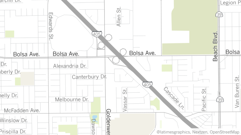 A truck crashed on the 405 Freeway near Bolsa Avenue on Monday morning.