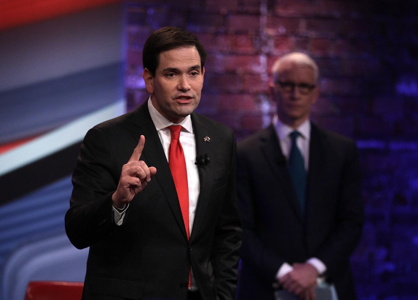 Republican presidential candidate Marco Rubio participates in the town hall with Anderson Cooper.