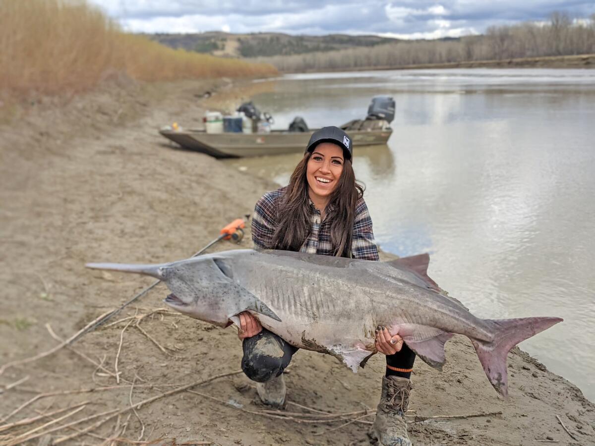 Granddaughter Ashley Luly snagged this 104-pound paddlefish in the Missouri river in western Montana.