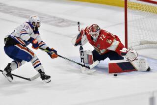Florida Panthers goaltender Sergei Bobrovsky (72) defends the goal against Edmonton Oilers.
