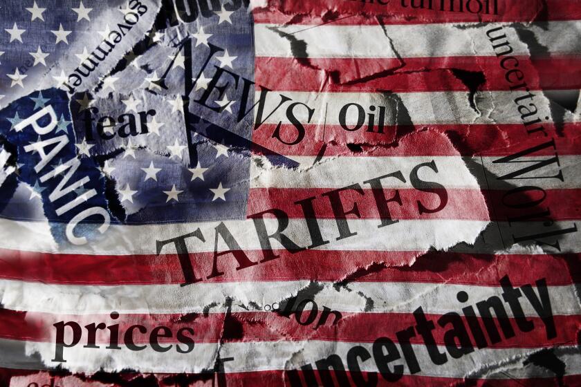 Tariff news headlines over an American flag
