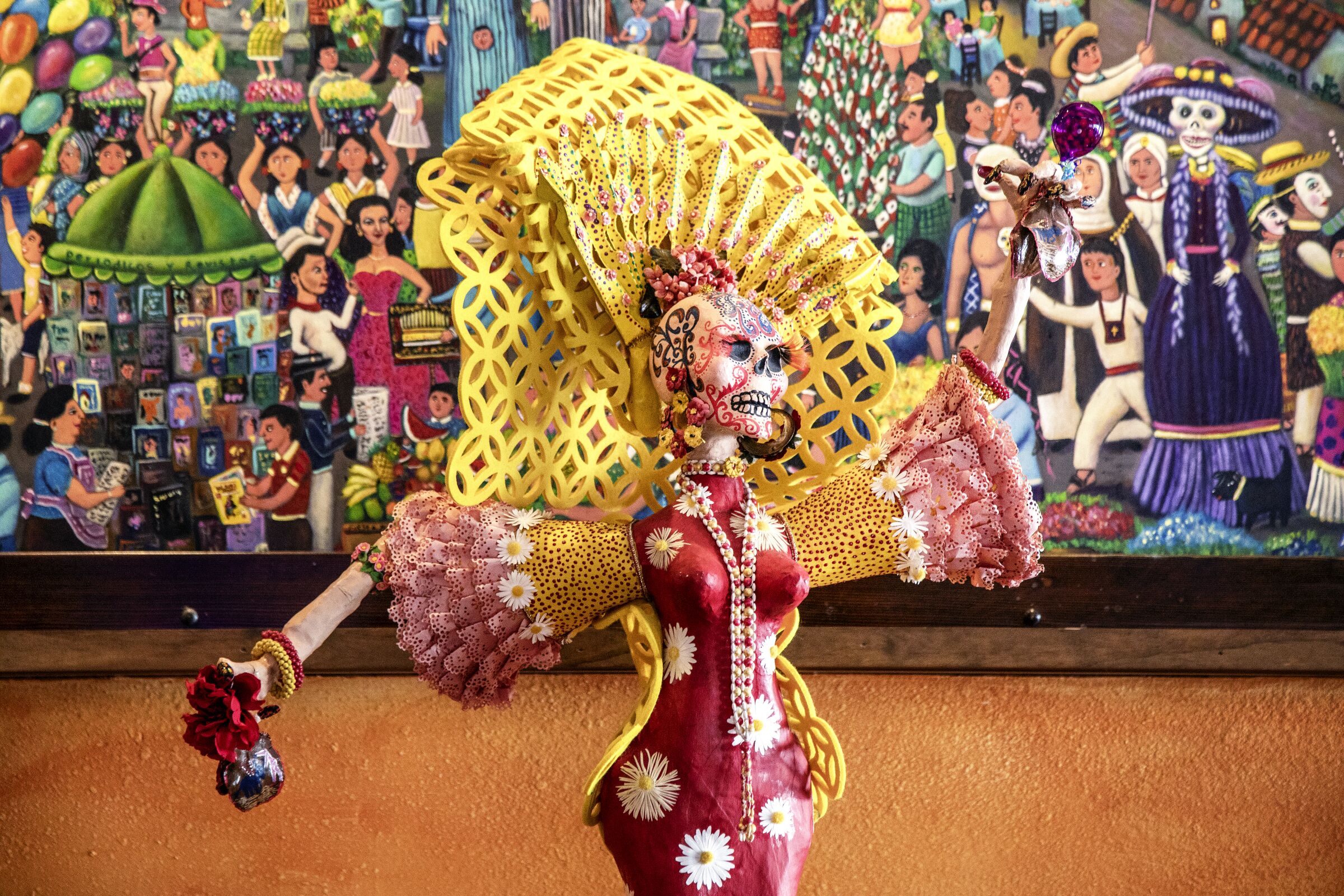 One of artist Luis Villanueva's creations at the Día de los Muertos altar at La Casita Mexicana restaurant in Bell.