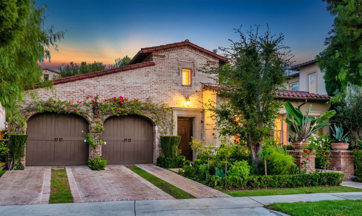 An exterior view of the brick home