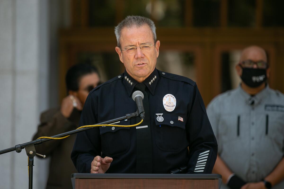 Los Angeles Police Chief Michel Moore, shown in 2021, is seeking a second five-year term.