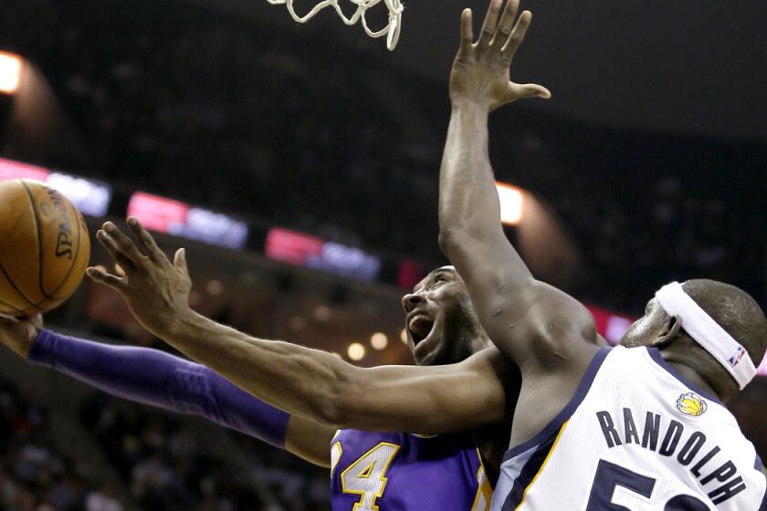 Kobe Bryant and the Lakers will get a test on Tuesday night when they play Zach Randolph and the Grizzlies in Memphis.