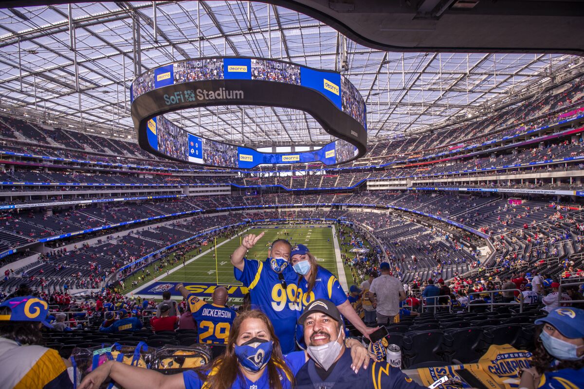 Los Angeles Rams fans rally before the Rams-49ers game Jan. 30 at SoFi Stadium