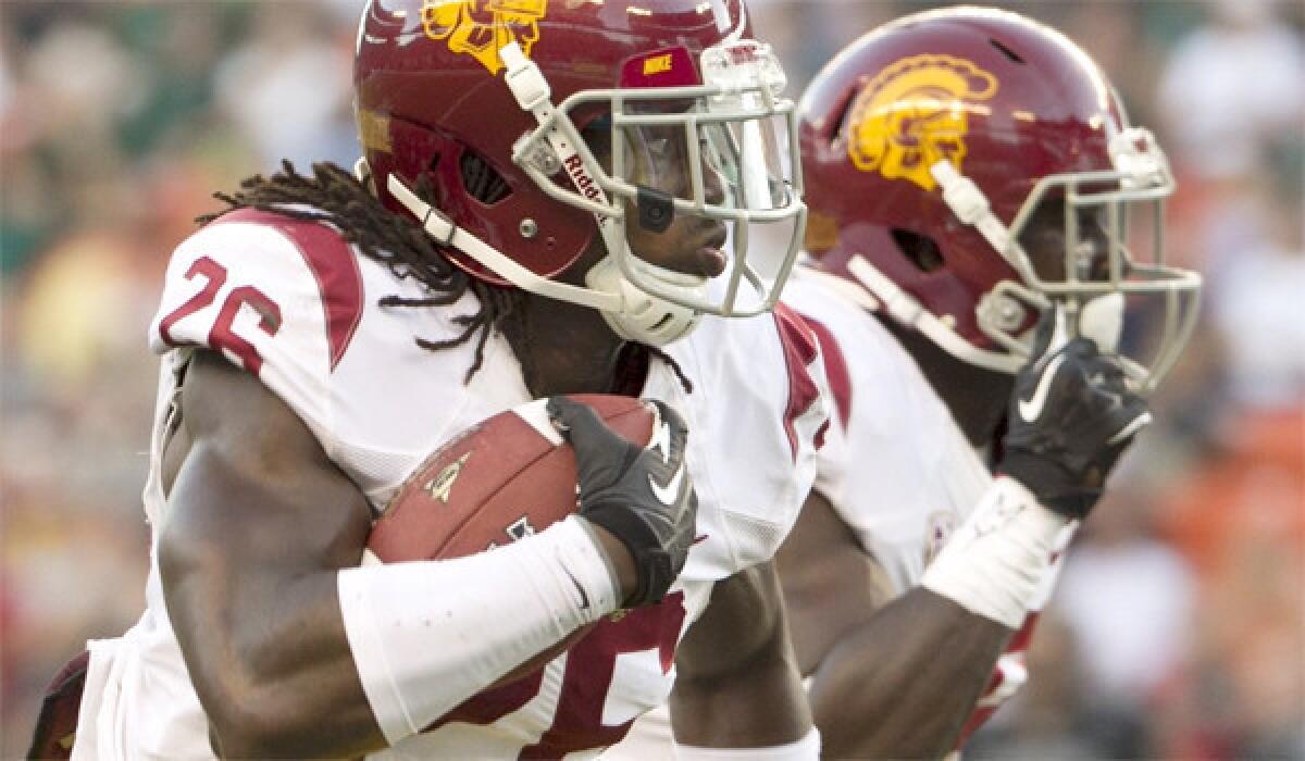 USC safety Josh Shaw runs back an interception for a touchdown during the Trojans' 30-13 victory over Hawaii.