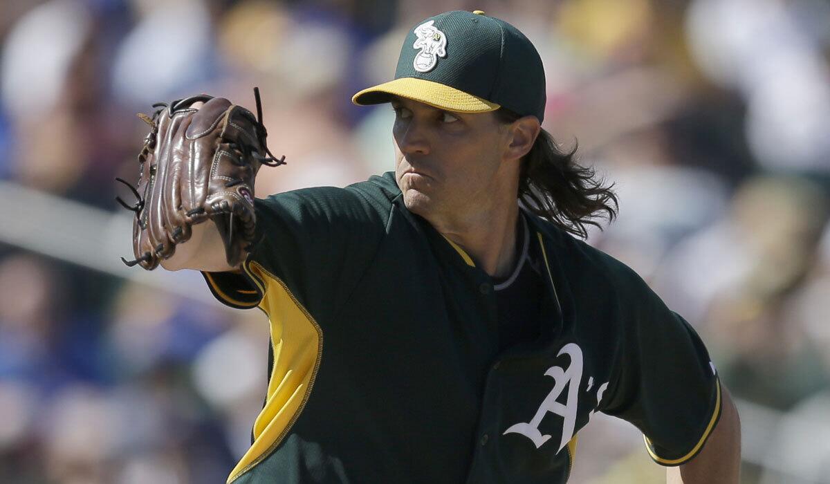 Oakland's Barry Zito pitches against the Chicago Cubs during spring training on March 24.